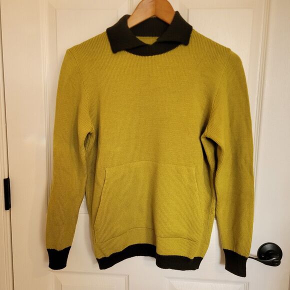 Roberta Pinto Sweaters - Roberta Pinto Sweater Small Green Knit Collared Crew Pullover Pockets Preppy